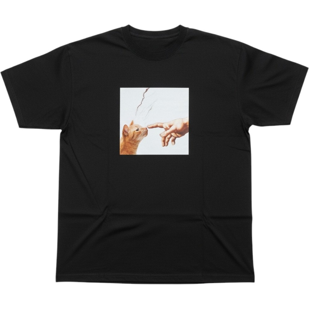 Creation of Adam Cat Parody Graphic T-Shirt Black Short Sleeve 2XL